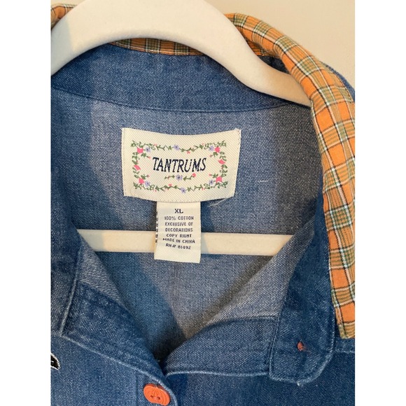 Tantrums Vintage Halloween Denim Button Up Shirt Size XL Applique Embroidered - Picture 3 of 9